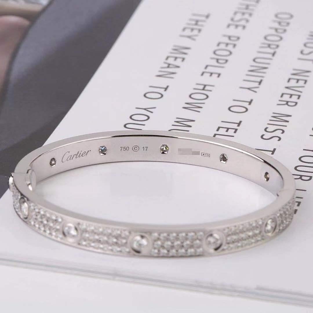 Women's or Men's Cartier White Gold Pave Diamond & Ceramic Love Bracelet N6033602 Size 17