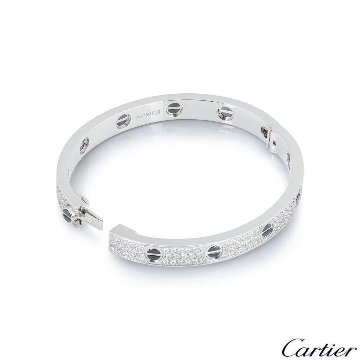 Cartier White Gold Pave Diamond and Ceramic Love Bracelet N6032418 In Excellent Condition In London, GB