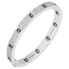 Cartier White Gold Pave Diamond & Ceramic Love Bracelet Size 21 N6032421