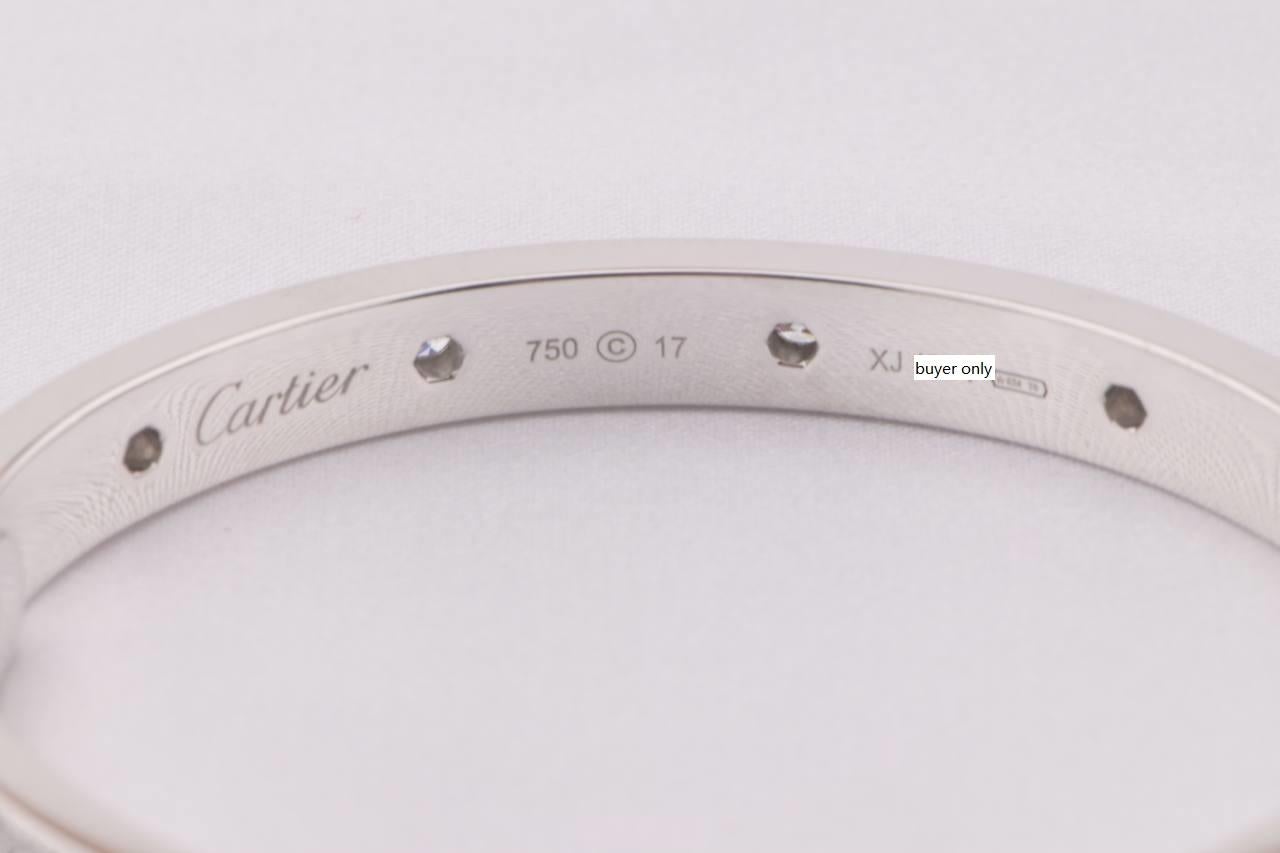 Cartier White Gold Pave Diamond Love Bracelet Size 17 For Sale 3