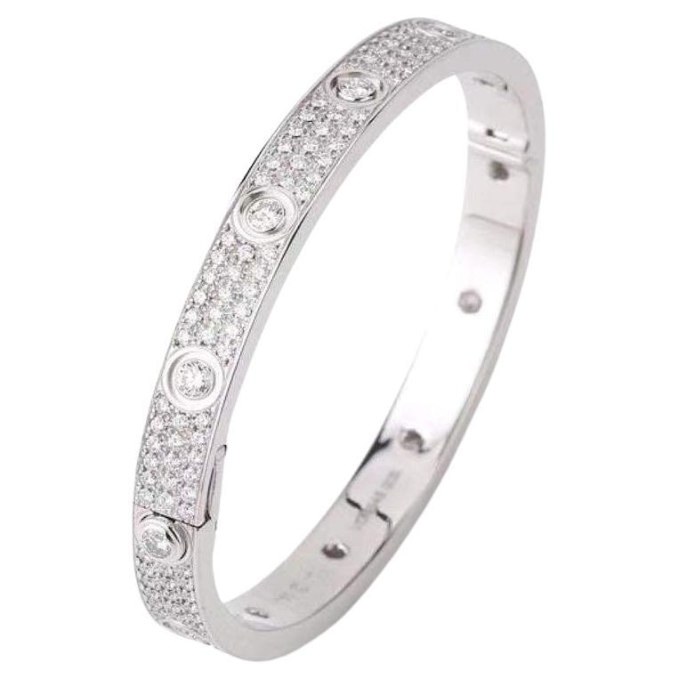 Cartier White Gold Pave Diamond Love Bracelet Size 17 For Sale