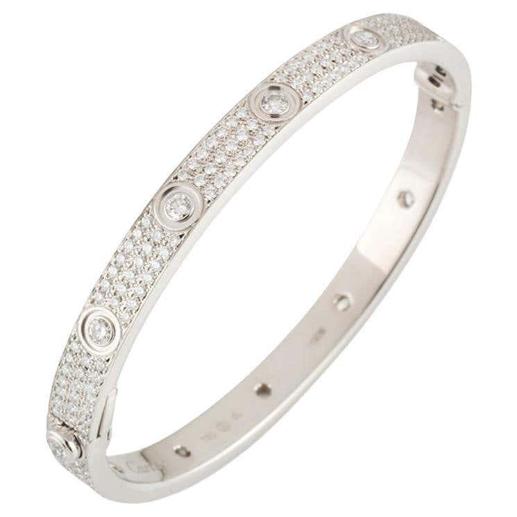 Cartier White Gold Pave Diamond and Ceramic Love Bracelet at 1stDibs