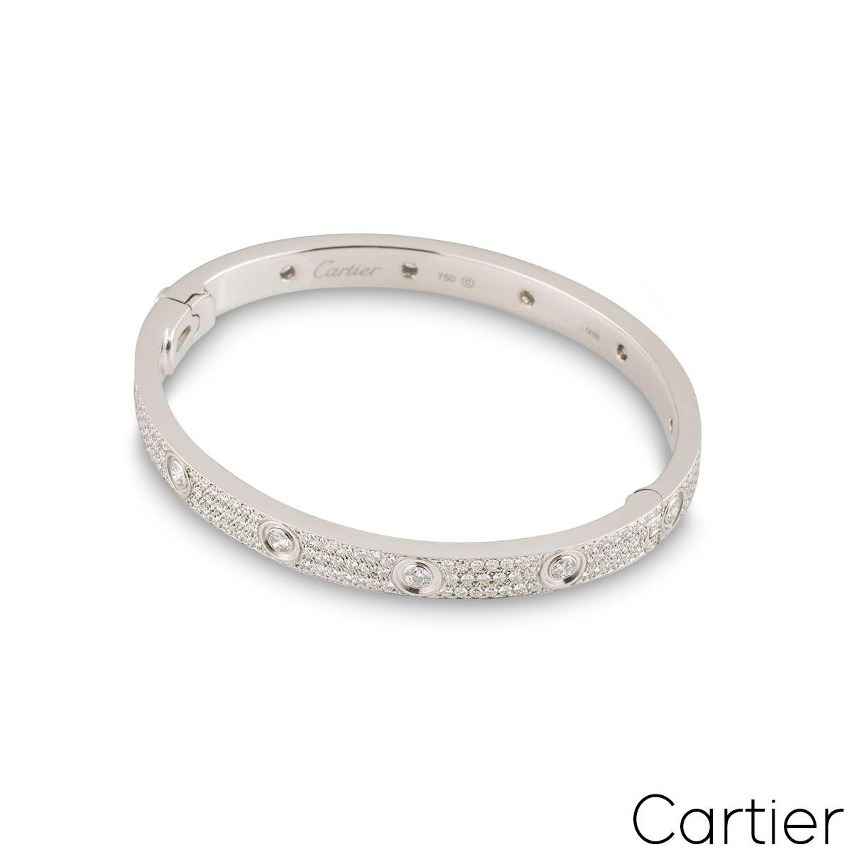 Cartier Weißgold Pave Diamant Love-Armband Größe 18 N6033603 (Rundschliff) im Angebot