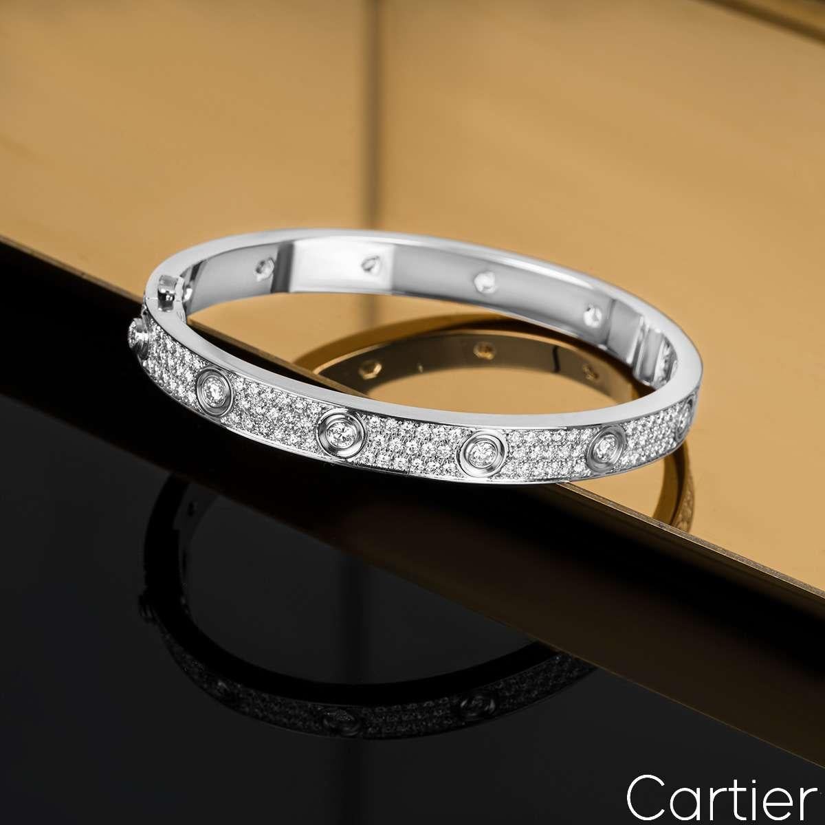 Cartier Weißgold Pave Diamant Love-Armband Größe 18 N6033603 für Damen oder Herren im Angebot