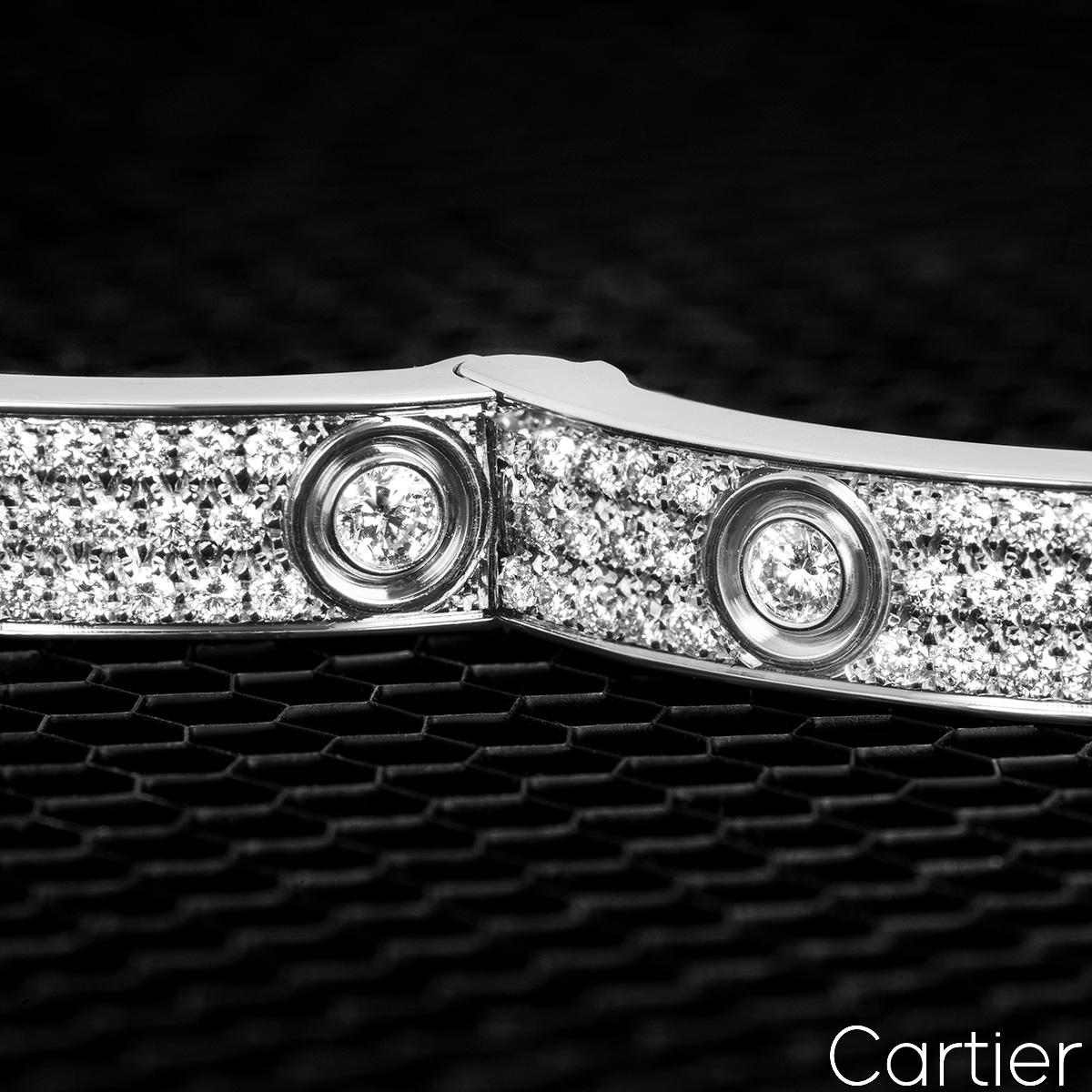 Cartier White Gold Pave Diamond Love Bracelet Size 18 N6033603 In Excellent Condition For Sale In London, GB