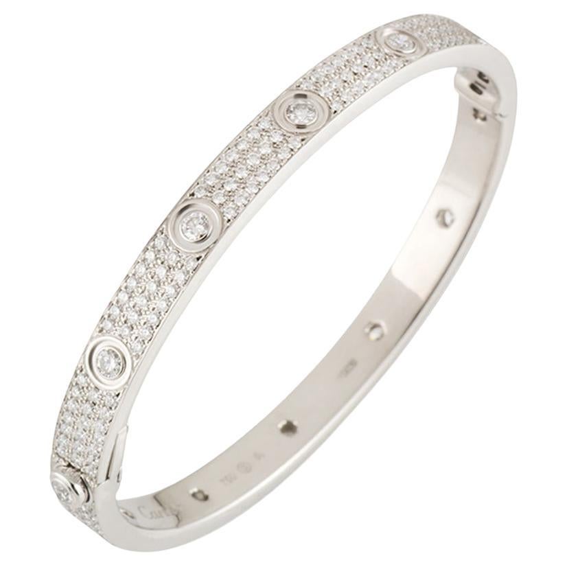 Cartier White Gold Pave Diamond Love Bracelet Size 18 N6033603