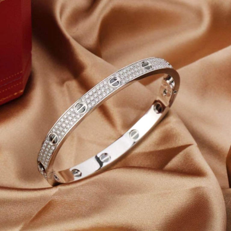 Cartier White Gold Pave Diamond Love Bracelet At 1stdibs