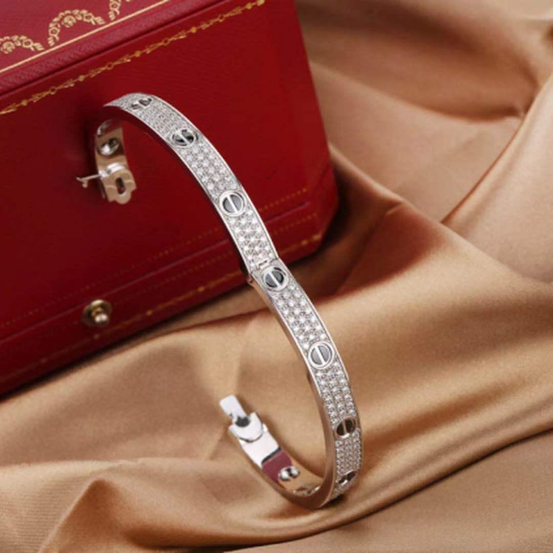 Women's or Men's Cartier White Gold Pave Diamond Love Bracelet