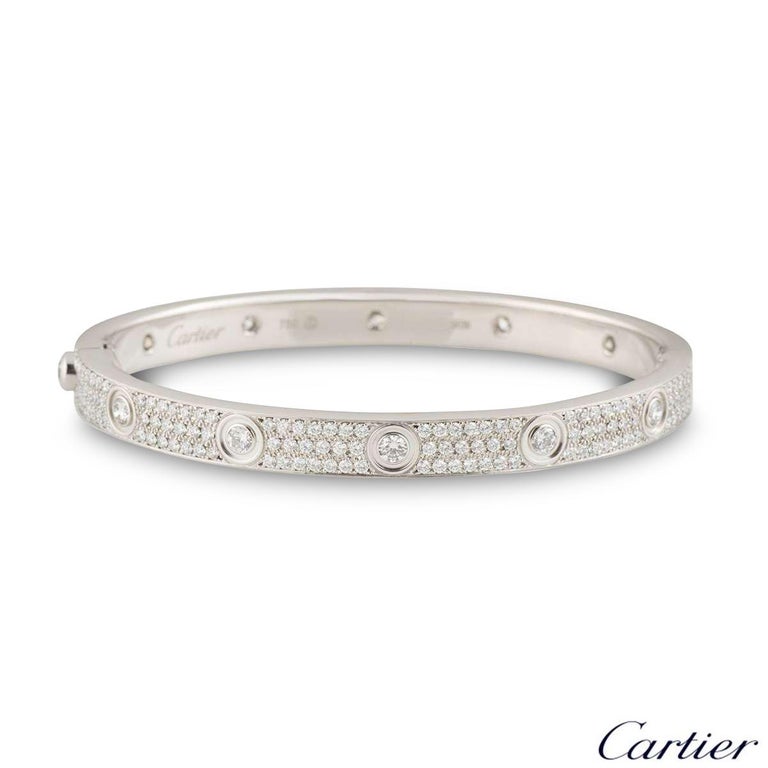 Cartier Love Pave Diamond White Gold Bangle Bracelet – Opulent Jewelers
