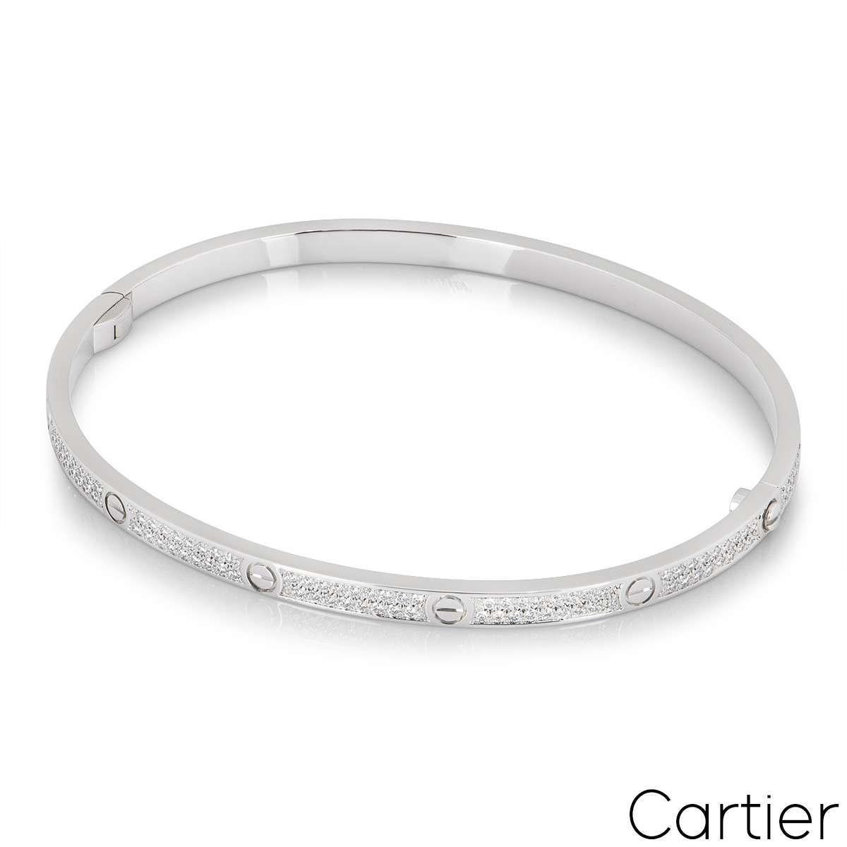 Cartier White Gold Pave Diamond SM Love Bracelet Size 19 N6710819 In Excellent Condition For Sale In London, GB