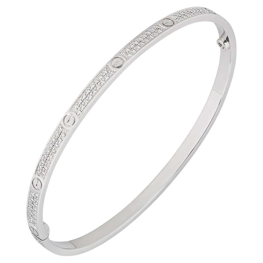 Cartier White Gold Pave Diamond SM Love Bracelet Size 19 N6710819