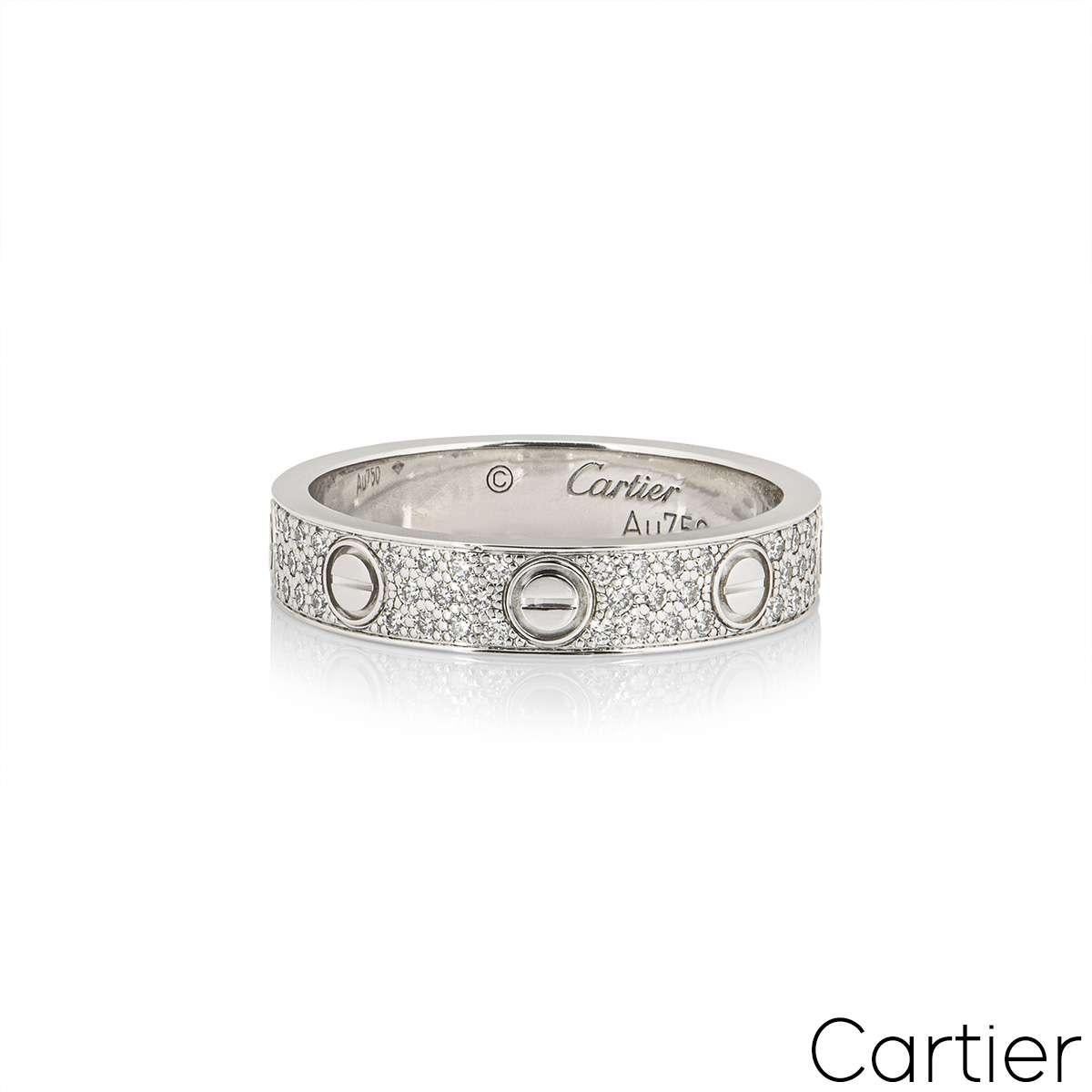 Taille ronde Cartier, bague d'amour en or blanc pavé de diamants, taille 54 B4083400 en vente