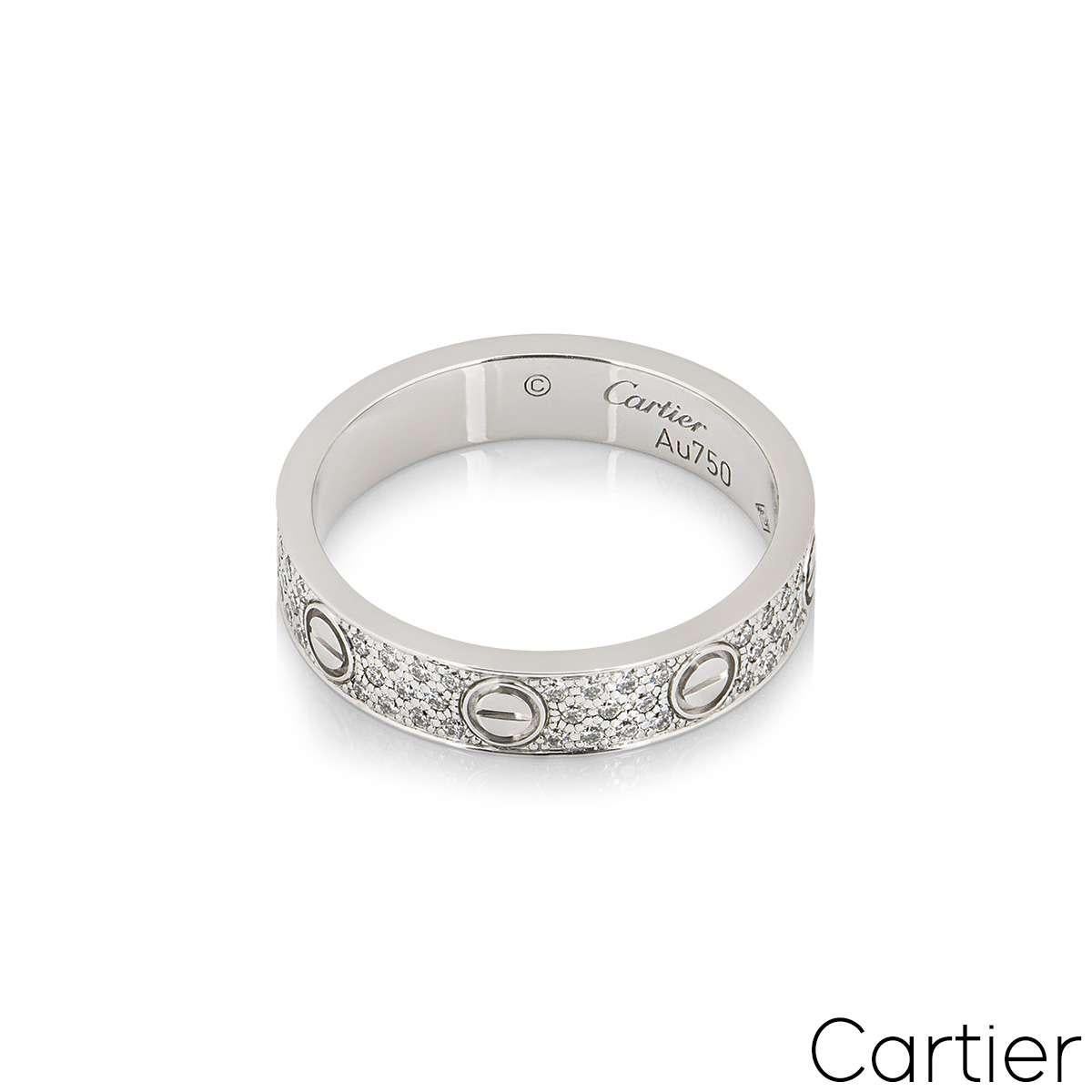 Cartier, bague d'amour en or blanc pavé de diamants, taille 54 B4083400 Excellent état - En vente à London, GB