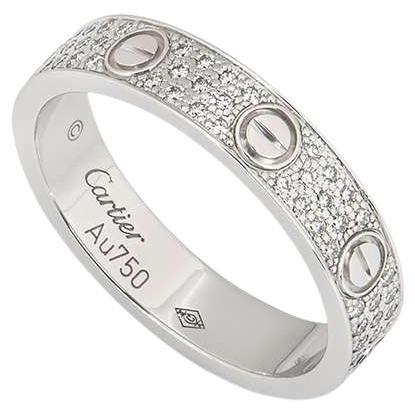 Cartier White Gold Pave Diamond Wedding Love Ring Size 54 B4083400 For Sale
