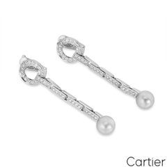 Cartier Agrafe-Ohrringe aus Weißgold mit Perlen und Diamanten