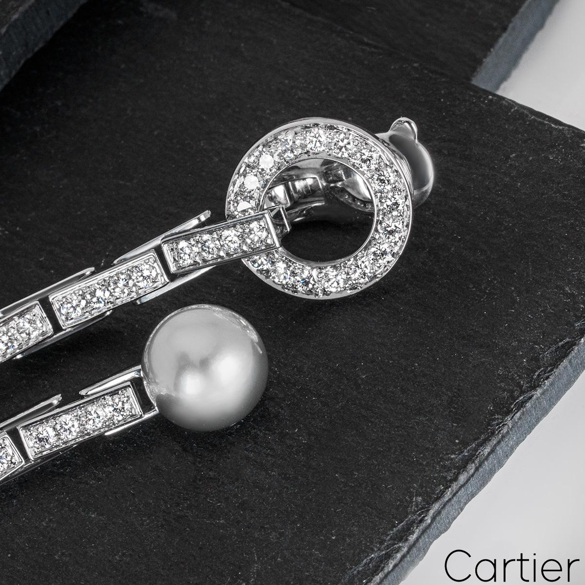 Cartier White Gold Pearl & Diamond Agrafe Earrings In Excellent Condition In London, GB