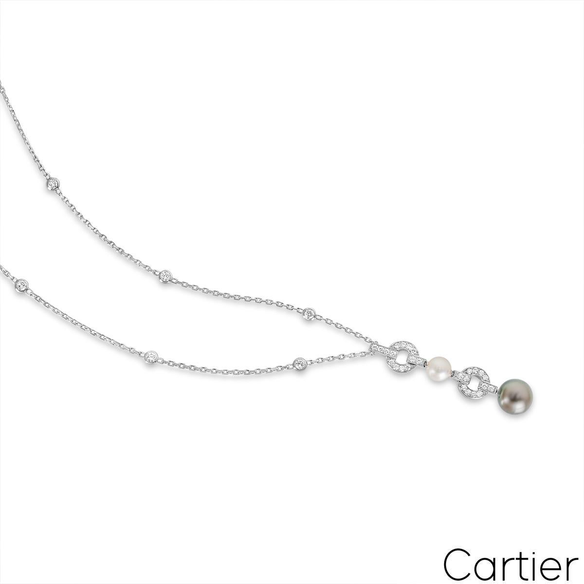 Taille ronde Cartier Collier Himalia en or blanc, perles et diamants en vente
