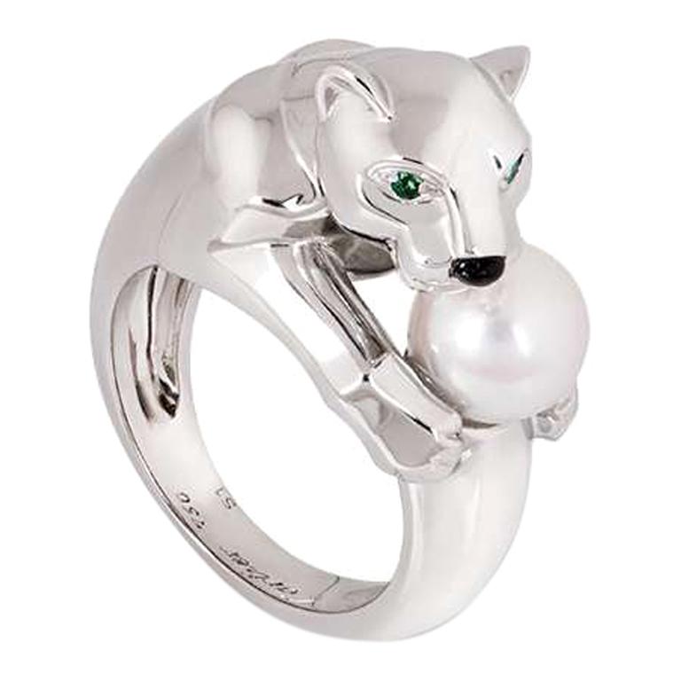Cartier White Gold Pearl Panthere Ring
