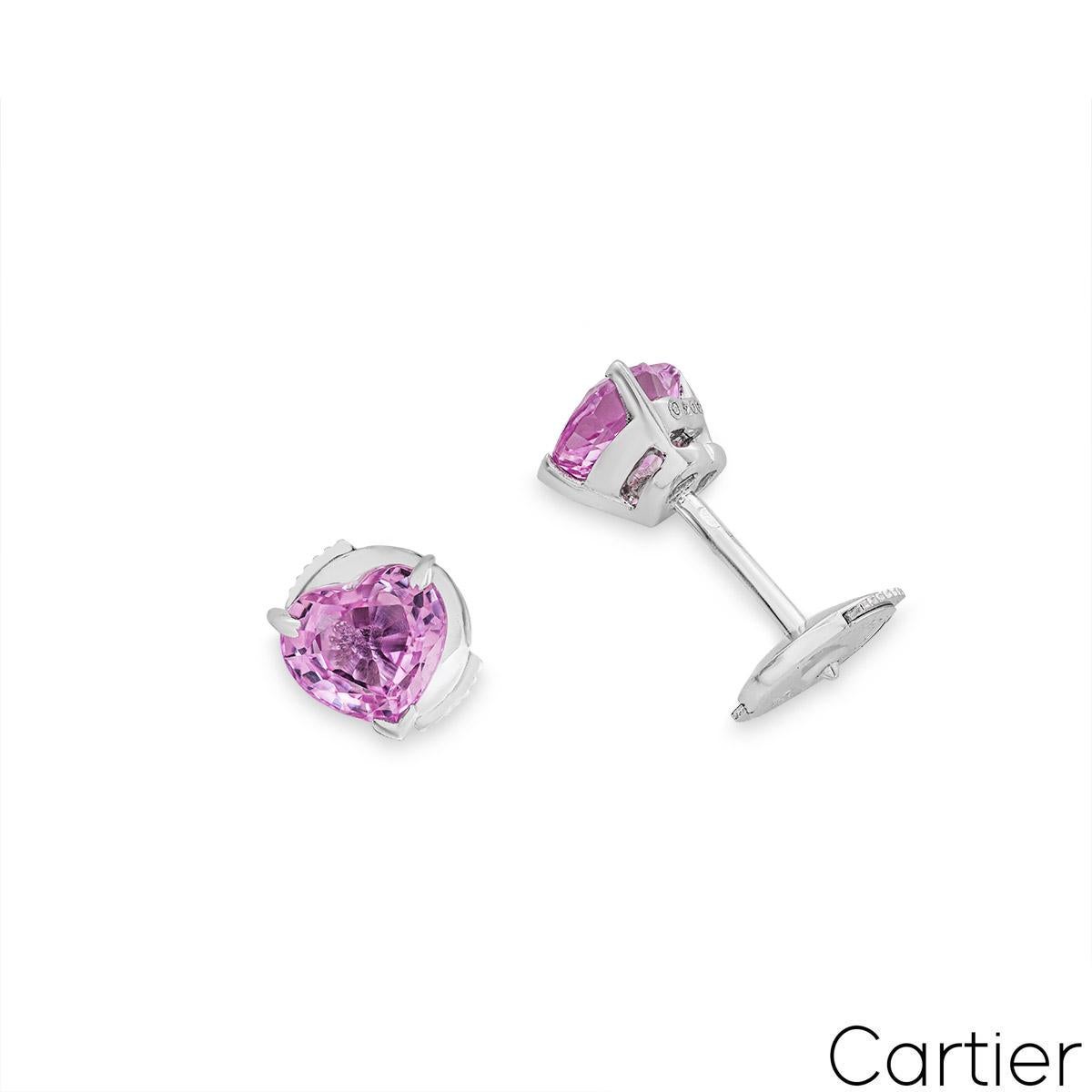 Cartier Herzförmige Ohrringe aus Weißgold mit rosa Saphiren (Herzschliff)