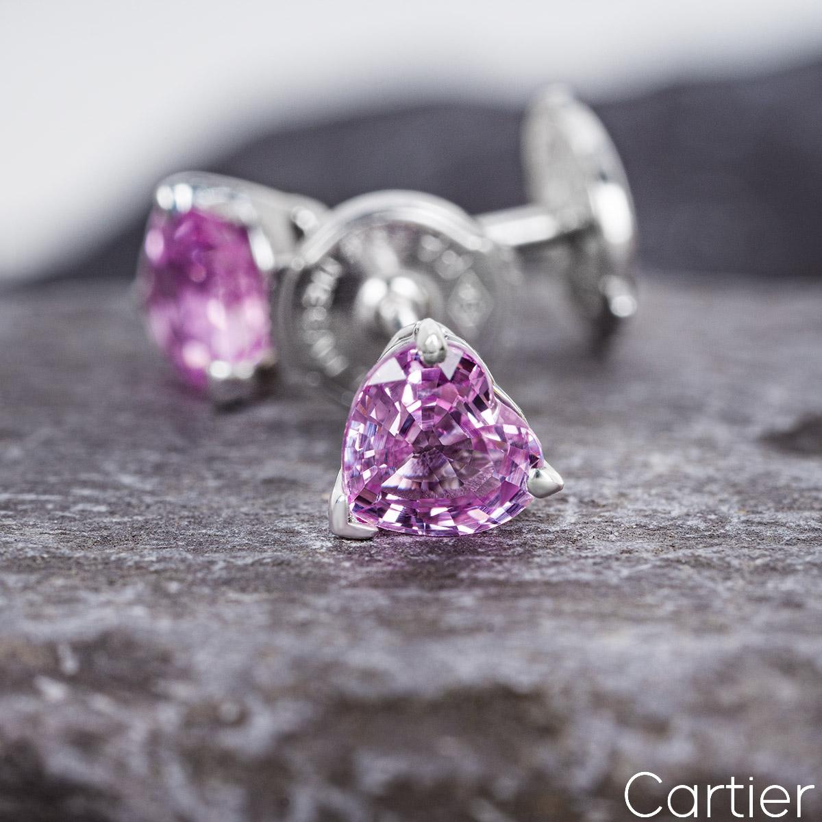 Cartier White Gold Pink Sapphire Heart Shaped Earrings In Excellent Condition In London, GB