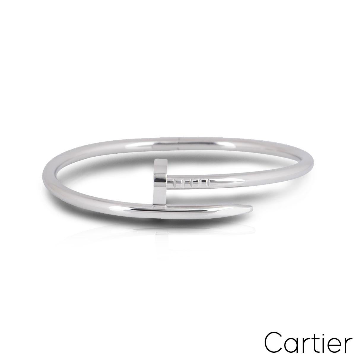 Cartier White Gold Plain Juste Un Clou Bracelet Size 15 B6048315 In Excellent Condition For Sale In London, GB