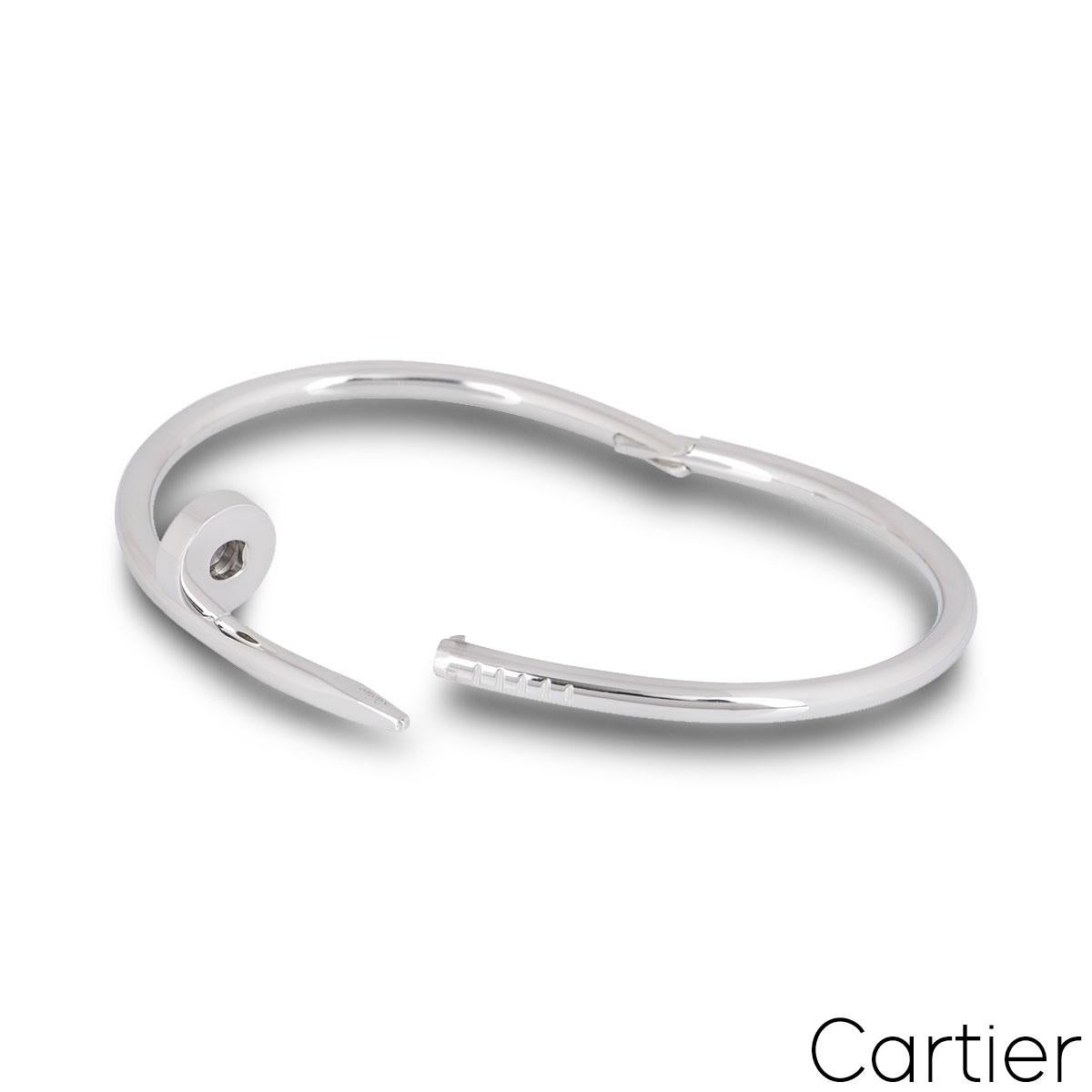 Women's Cartier White Gold Plain Juste Un Clou Bracelet Size 15 B6048315 For Sale