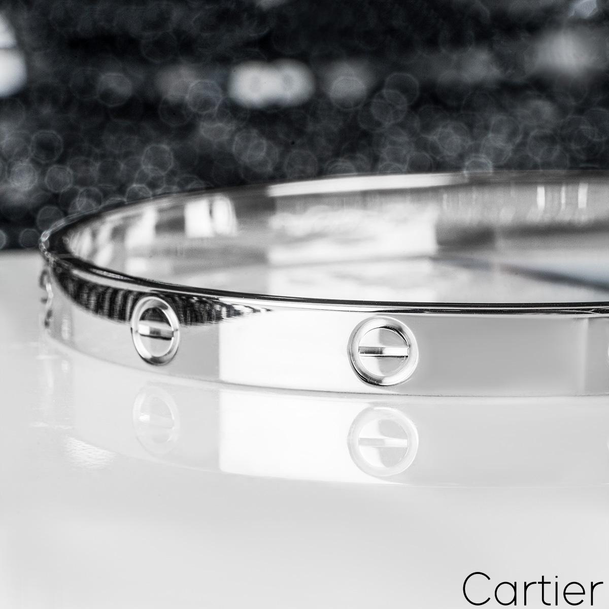 Cartier White Gold Plain Love Bracelet Size 18 B6035418 For Sale 2