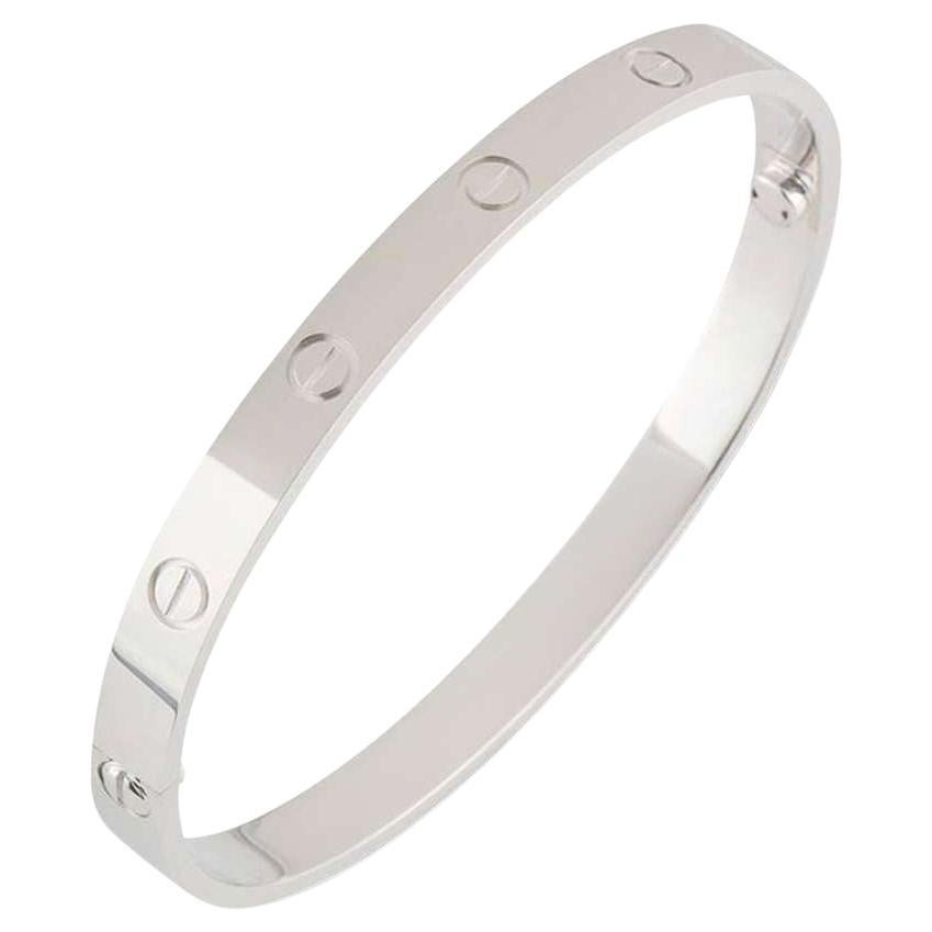 Cartier White Gold Plain Love Bracelet Size 18 B6035418 For Sale