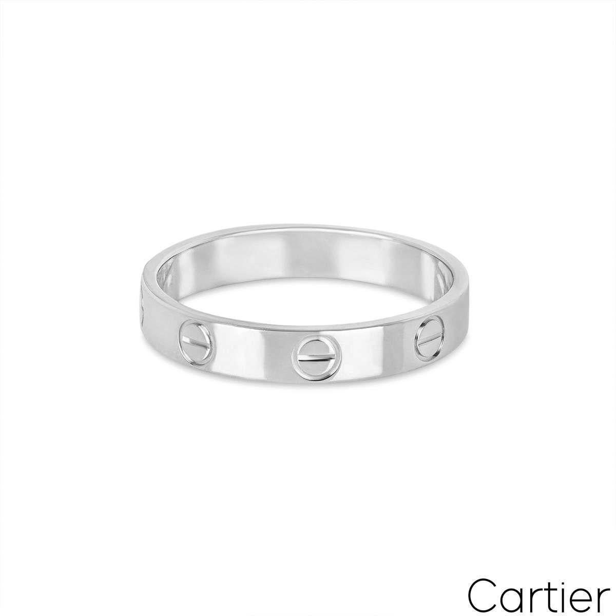 Cartier White Gold Plain Love Wedding Band Size 54 B4085100 In Excellent Condition For Sale In London, GB