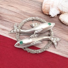 Cartier White Gold Platinum Diamond Emerald Zodiac Pisces Fish Pin Brooch