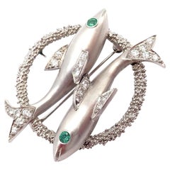 Cartier White Gold Platinum Diamond Emerald Zodiac Pisces Fish Pin Brooch
