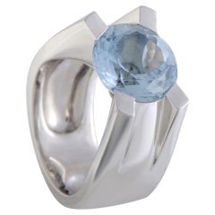 Cartier White Gold Round Aquamarine Ring