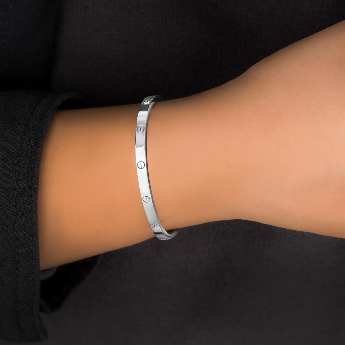Cartier White Gold SM Love Bracelet Size 16 B6047416 In Excellent Condition For Sale In London, GB
