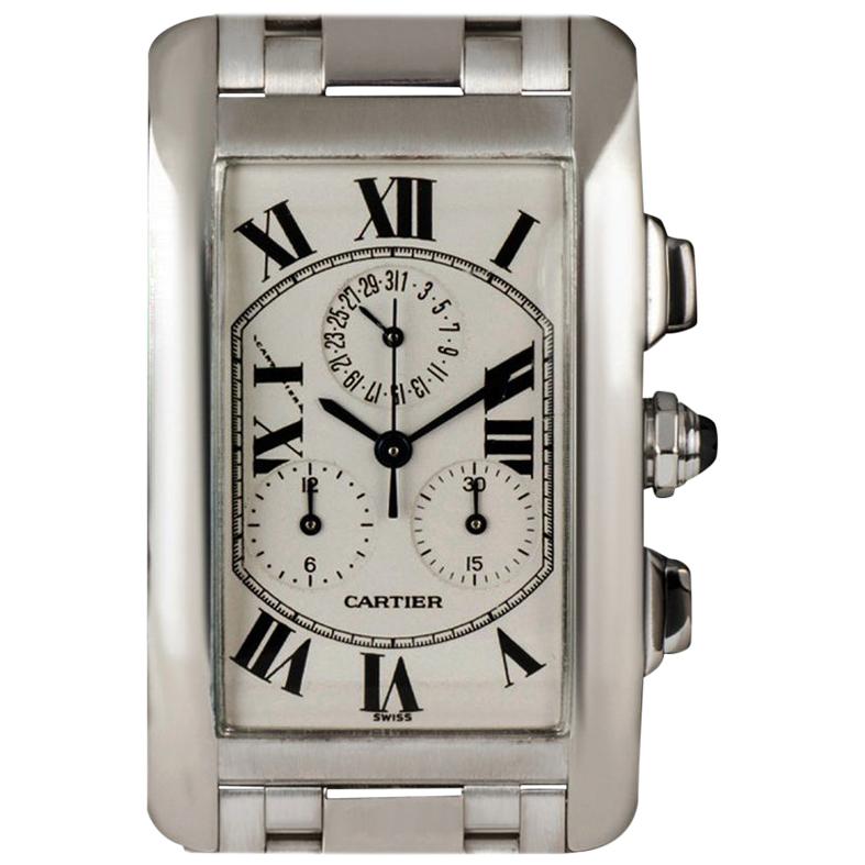 Cartier White Gold Tank Americaine Chronoflex W26033L1 Quartz Wristwatch