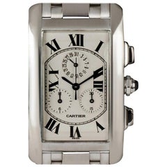 Cartier White Gold Tank Americaine Chronoflex W26033L1 Quartz Wristwatch