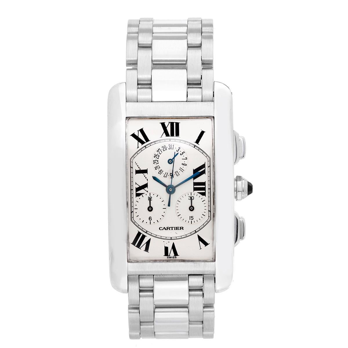 Women's or Men's Cartier White Gold Tank Americaine Chronograph Quartz Wristwatch Ref W260334