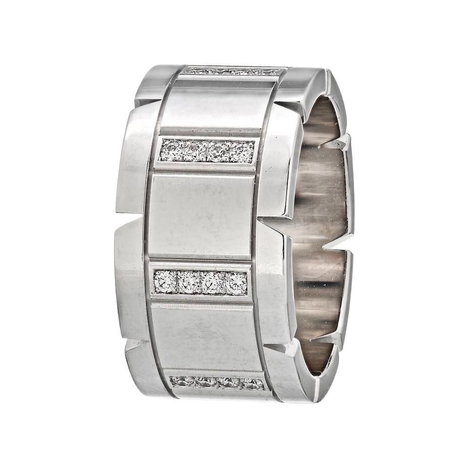 Cartier White Gold Tank Francaise Diamond Wedding Band Ring