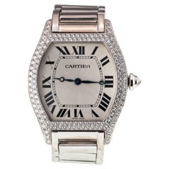 Cartier Montre mécanique Tortue en or blanc avec diamants d'usine 2497