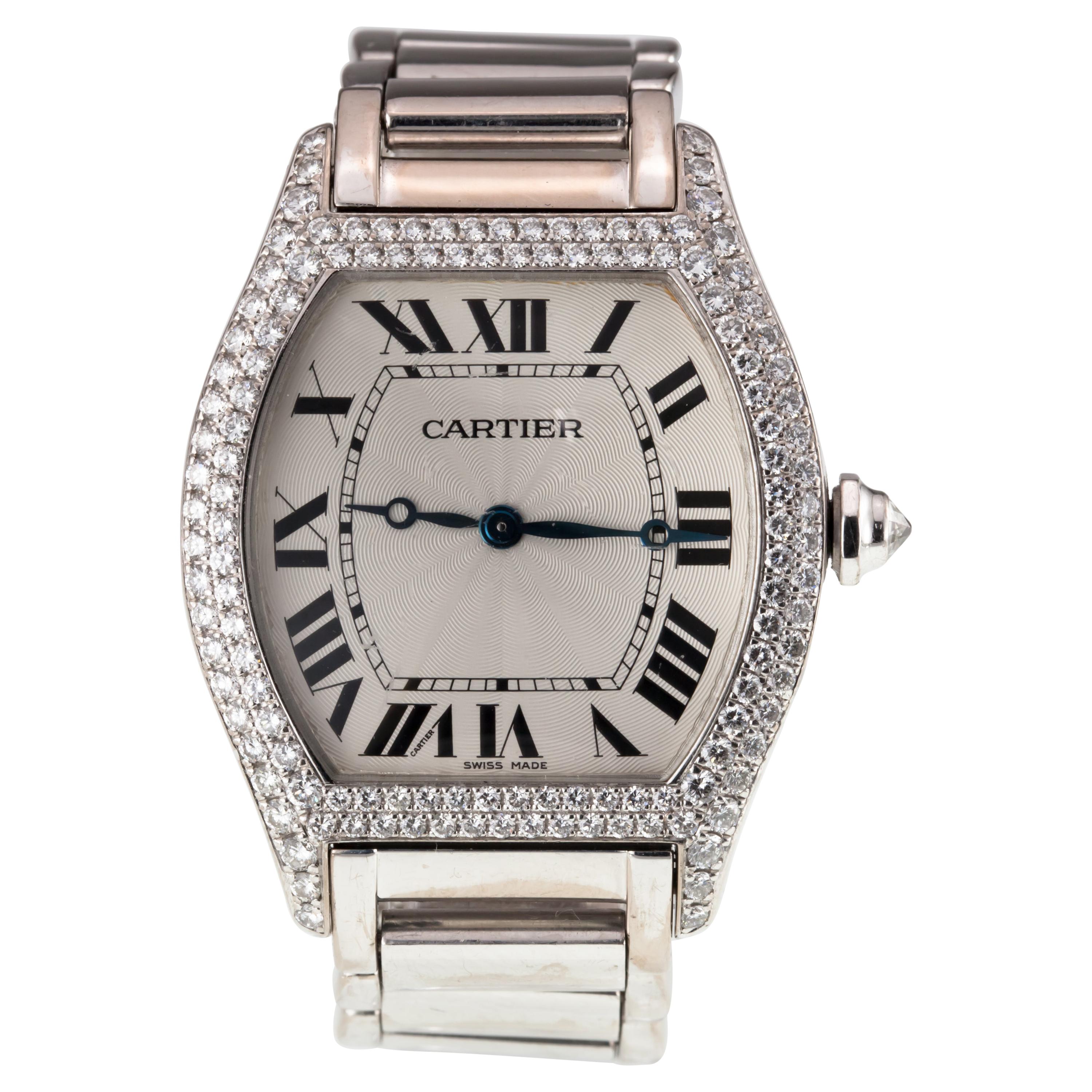 Cartier White Gold Tortue Mechanical Watch with Factory Diamonds 2497