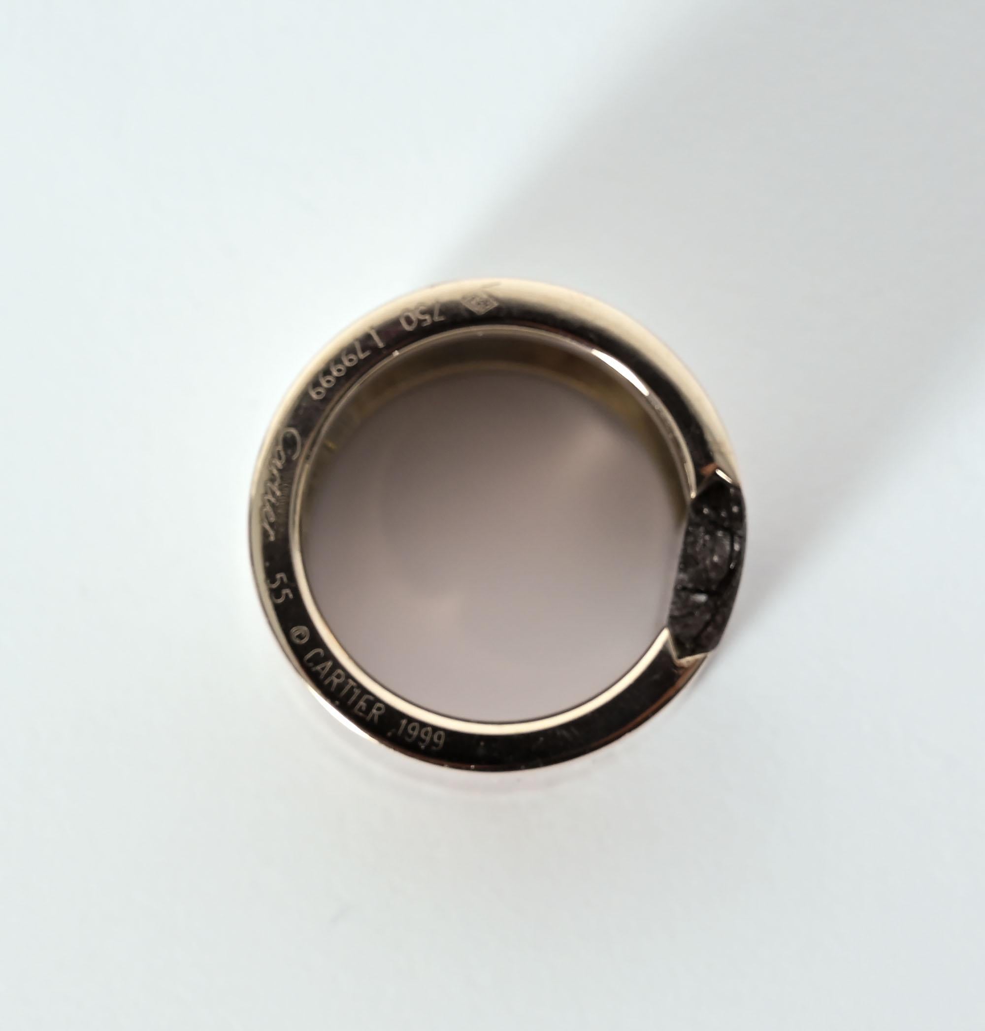 Women's or Men's Cartier White Gold Wide Band Ring with Rutilated Quartz