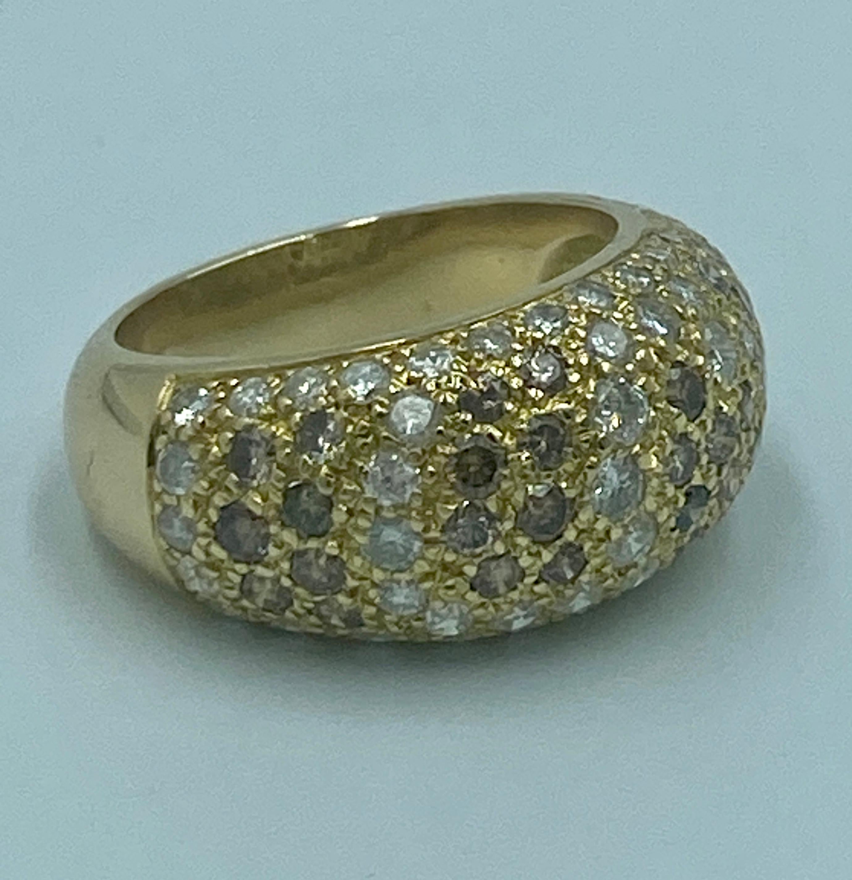 Cartier white, light yellow and mixed brown fancy diamond bombe ring For Sale 4