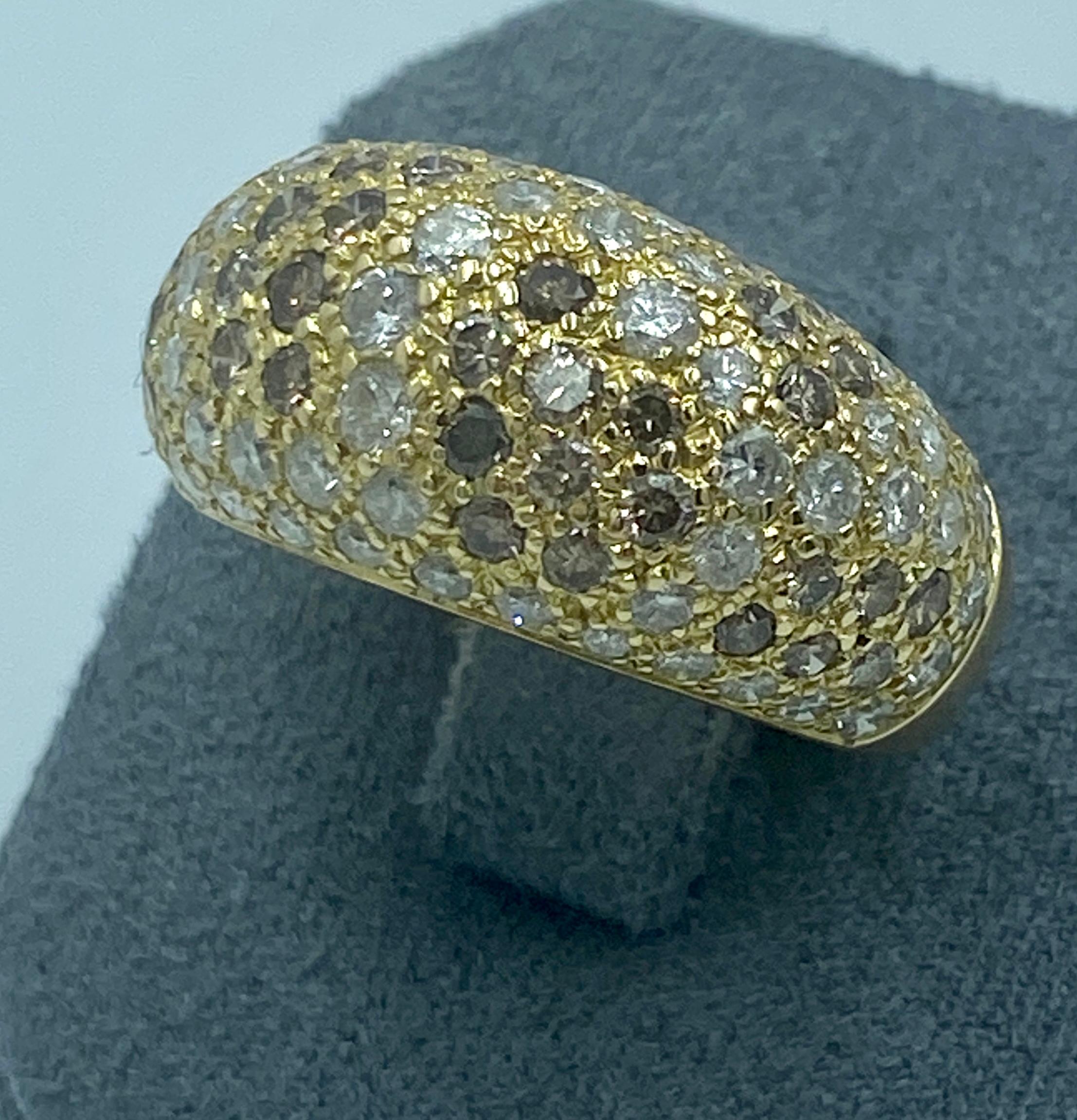 Contemporary Cartier white, light yellow and mixed brown fancy diamond bombe ring For Sale