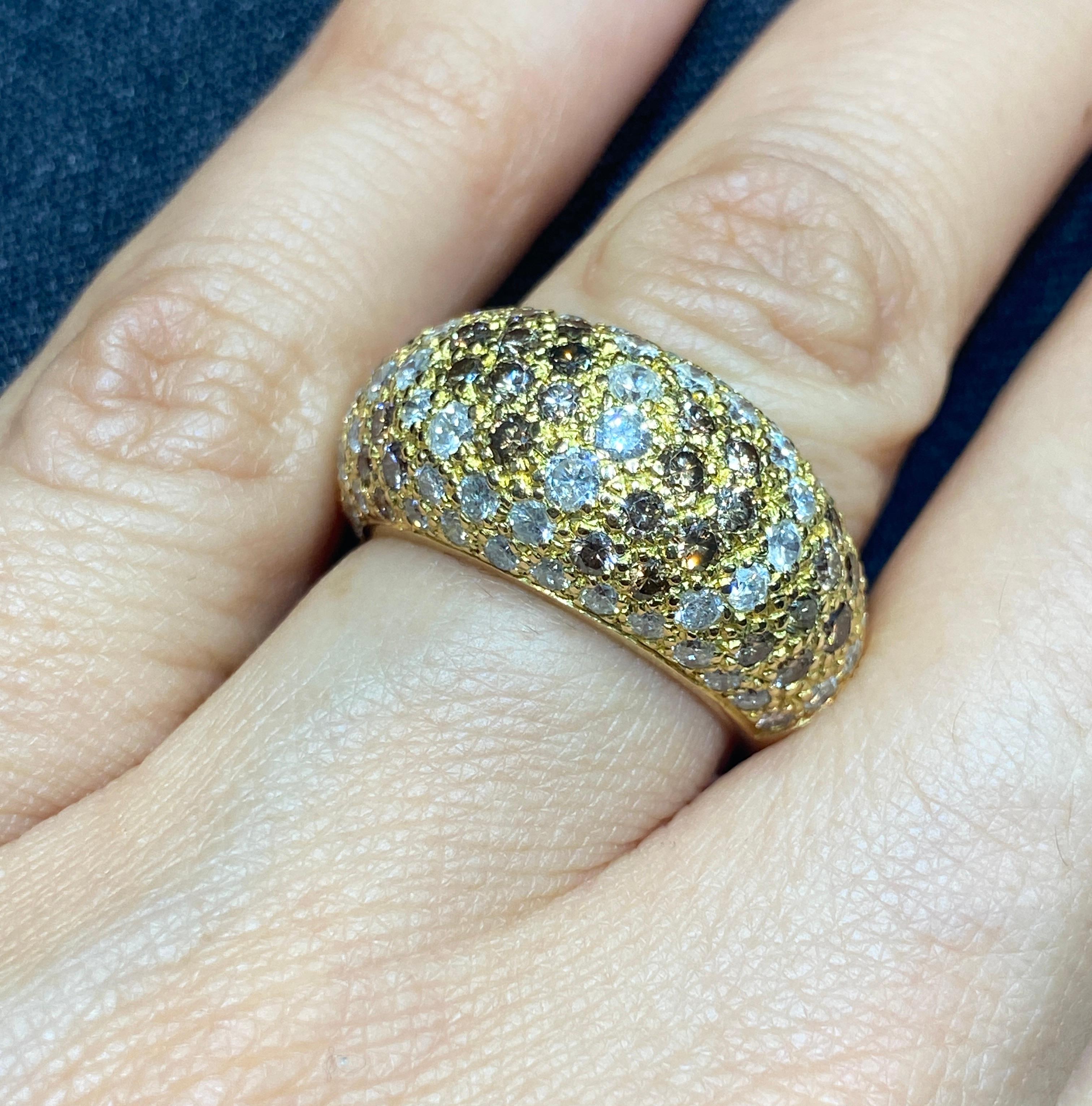 Round Cut Cartier white, light yellow and mixed brown fancy diamond bombe ring For Sale