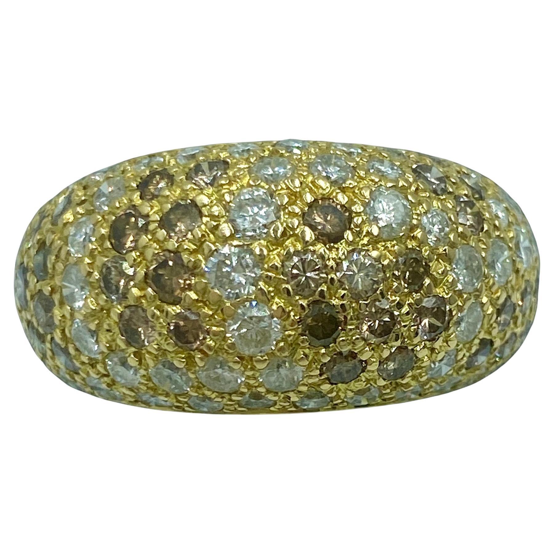 Cartier white, light yellow and mixed brown fancy diamond bombe ring For Sale