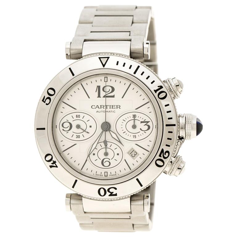 Cartier White Pasha Seatimer Chronograph 2995 Men's Wristwatch 42MM For ...