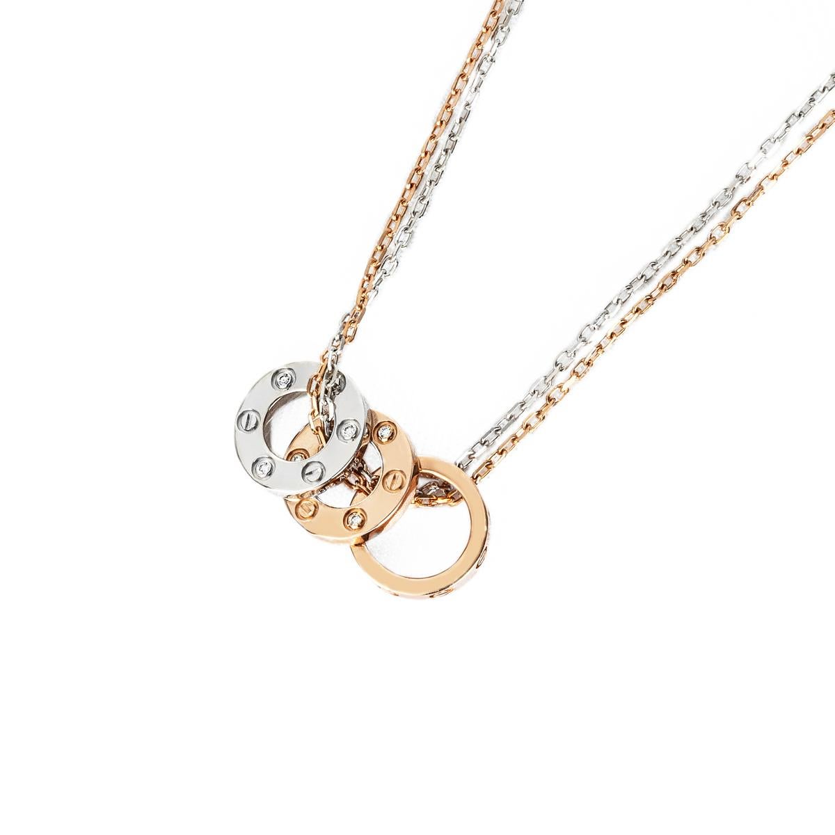 Taille ronde Cartier White & Rose Gold Diamond Love Necklace B7219700 en vente