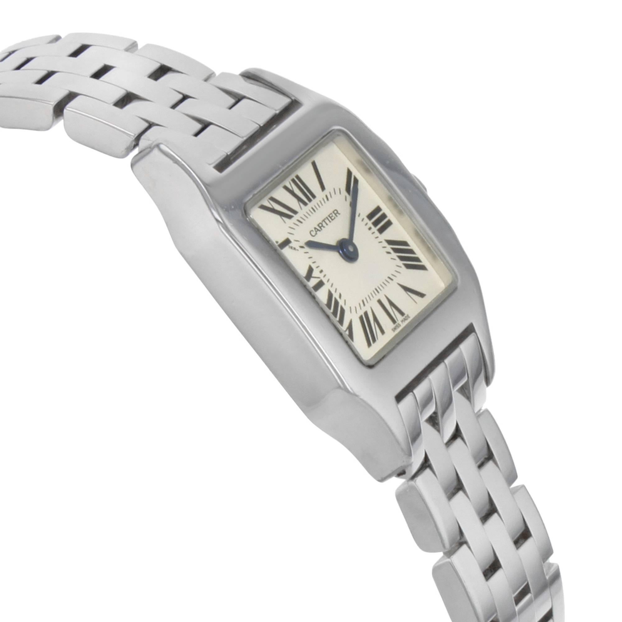 Modern Cartier Stainless Steel Santos Demoiselle White Dial Quartz Wristwatch  