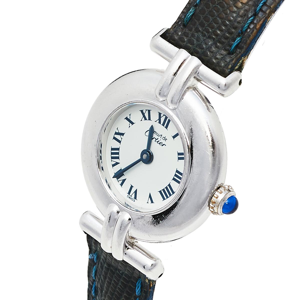 Contemporary Cartier White Silver Must De Cartier Colisee 690002 Women's Wristwatch 24 mm