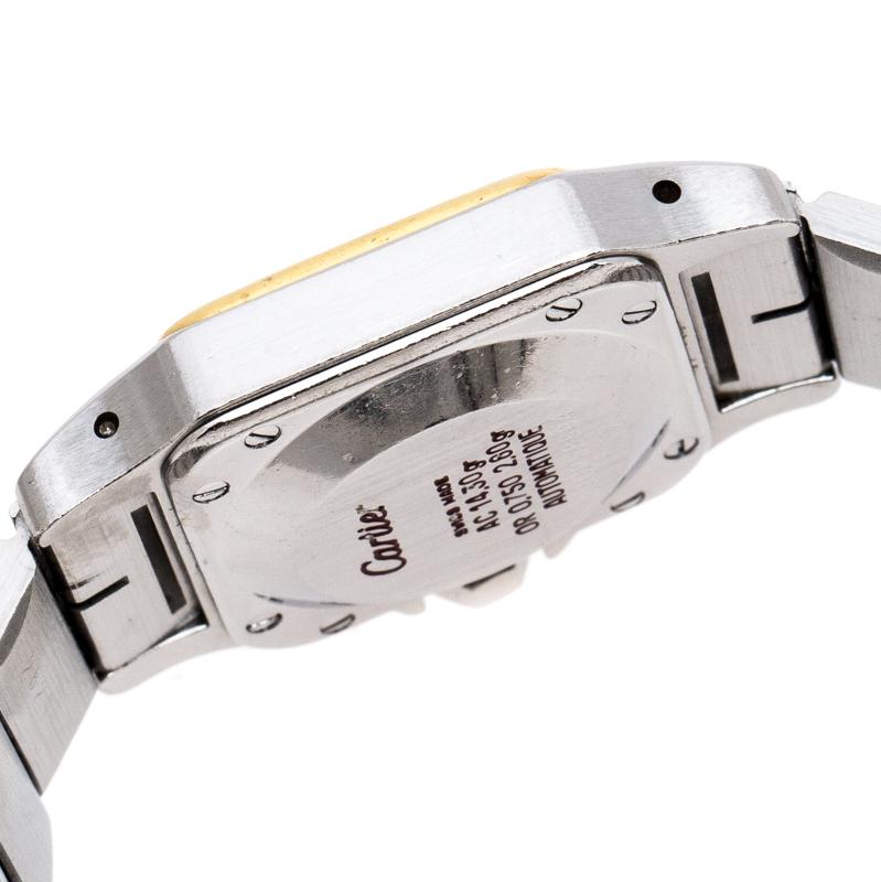 Cartier White Stainless Steel 18K Yellow Gold Santos Galbée Women's Wristwatch 2 In Excellent Condition In Dubai, Al Qouz 2