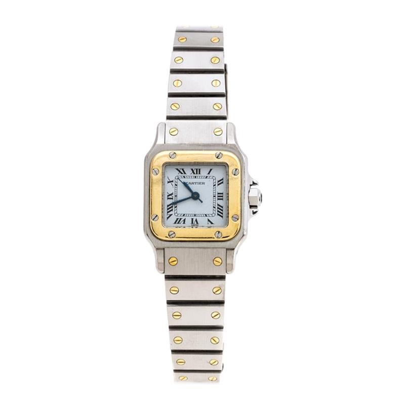 Cartier White Stainless Steel 18K Yellow Gold Santos Galbée Women's Wristwatch 2